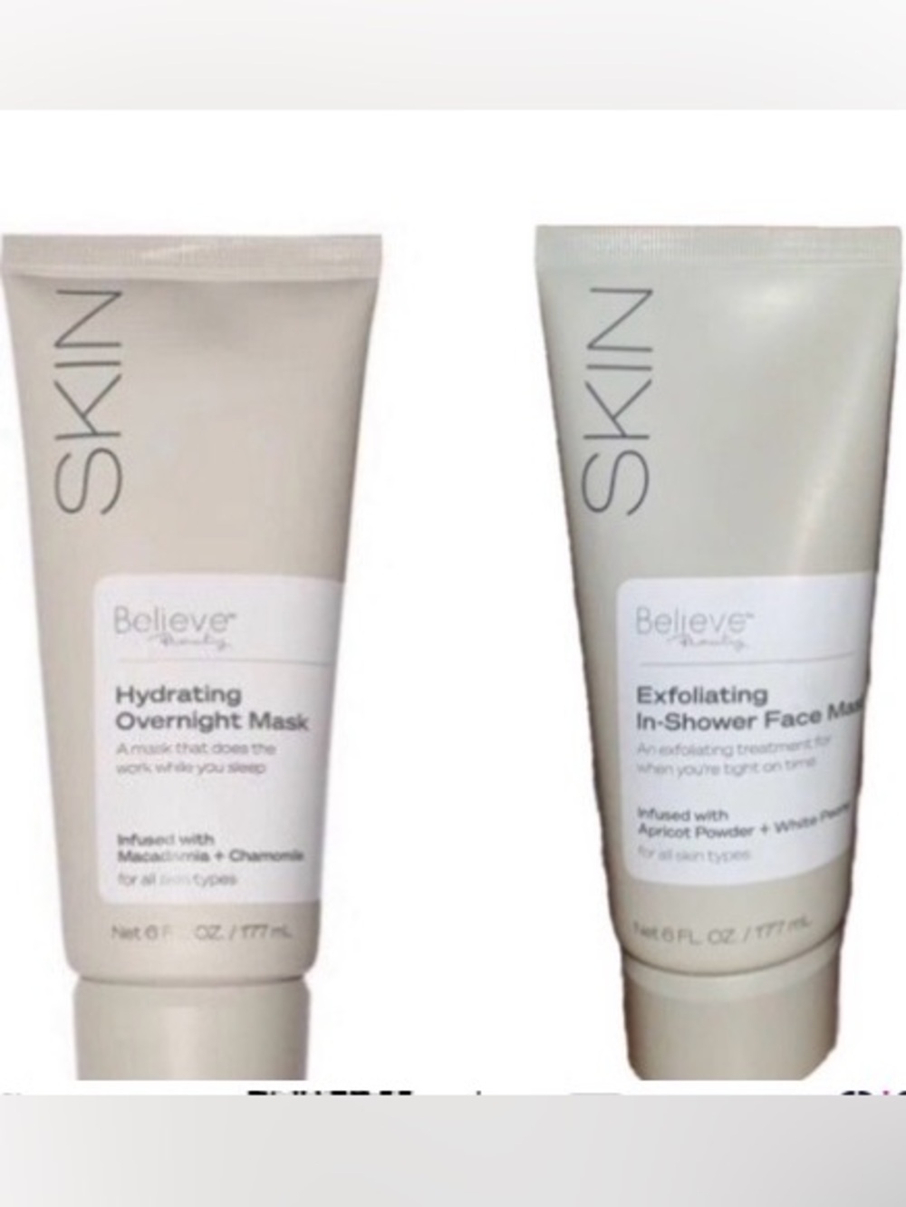 BELIEVE BEAUTY SKIN 1-EXFOLIATING IN-SHOWER FACE MASK & 1-Overnight Mask 6oz